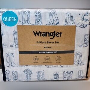 NEW Wrangler Blue Cowboy Boots 4pc Queen Size Sheet Set – All Season Comfort